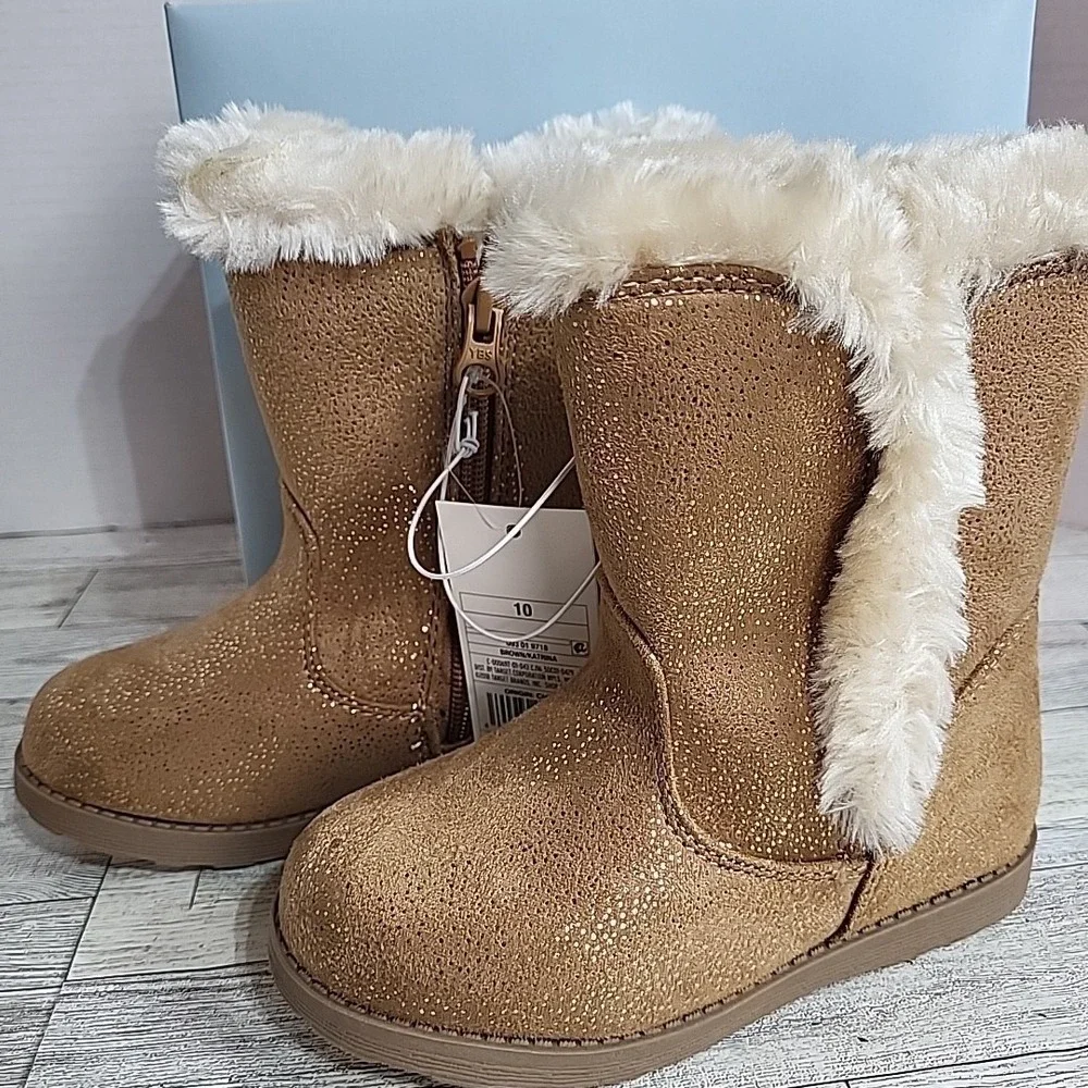 Cat & Jack Girls Katrina Toddler Faux Fur Shearling Tall‎ Brown Winter Boots NWT